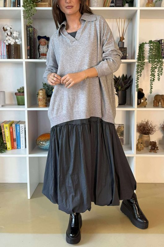 Ellis Oversized Rugby Knit Grey Marl /23=